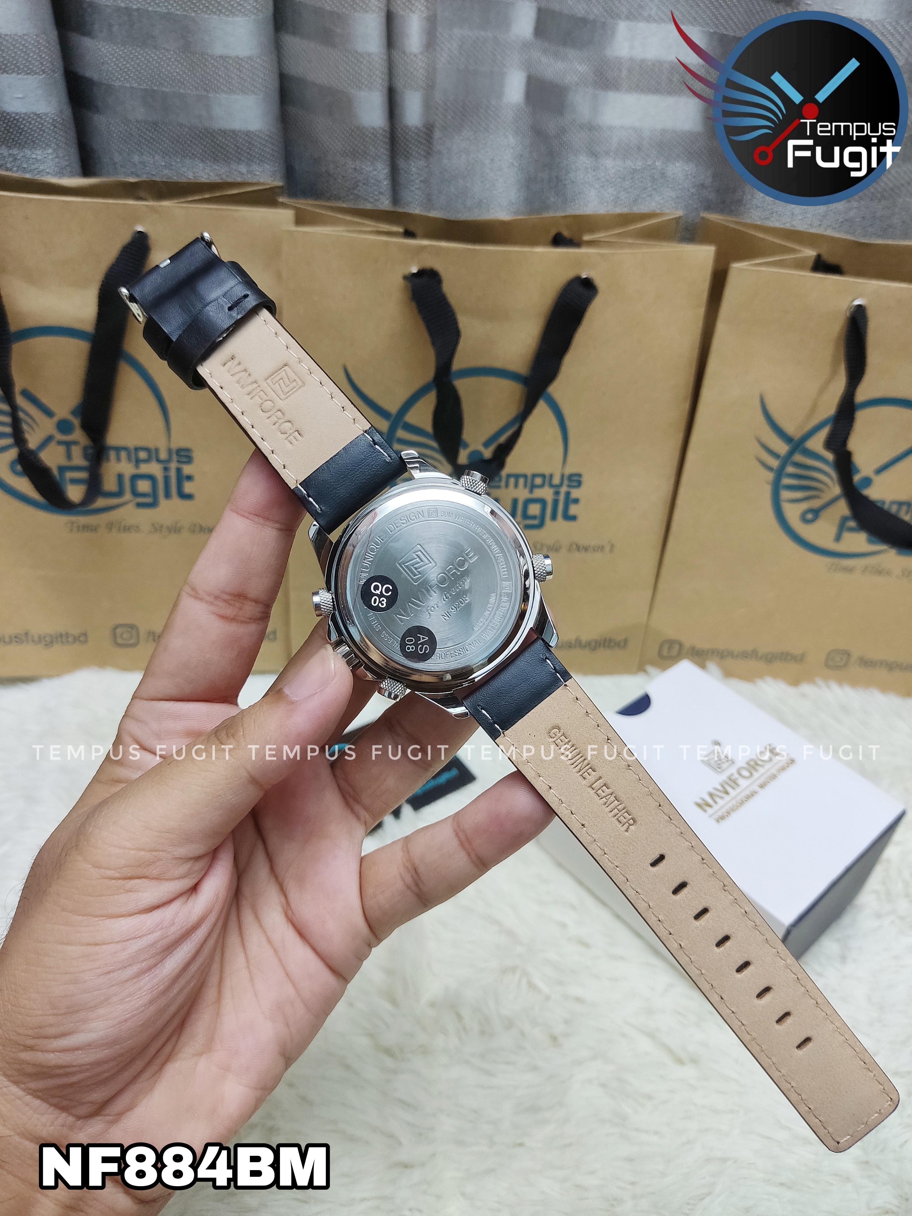 Naviforce 9208 Two Time Gents Belt Watch- Black Dial- Silver Bezel- Black Belt- TF Code NF884BM_img_18