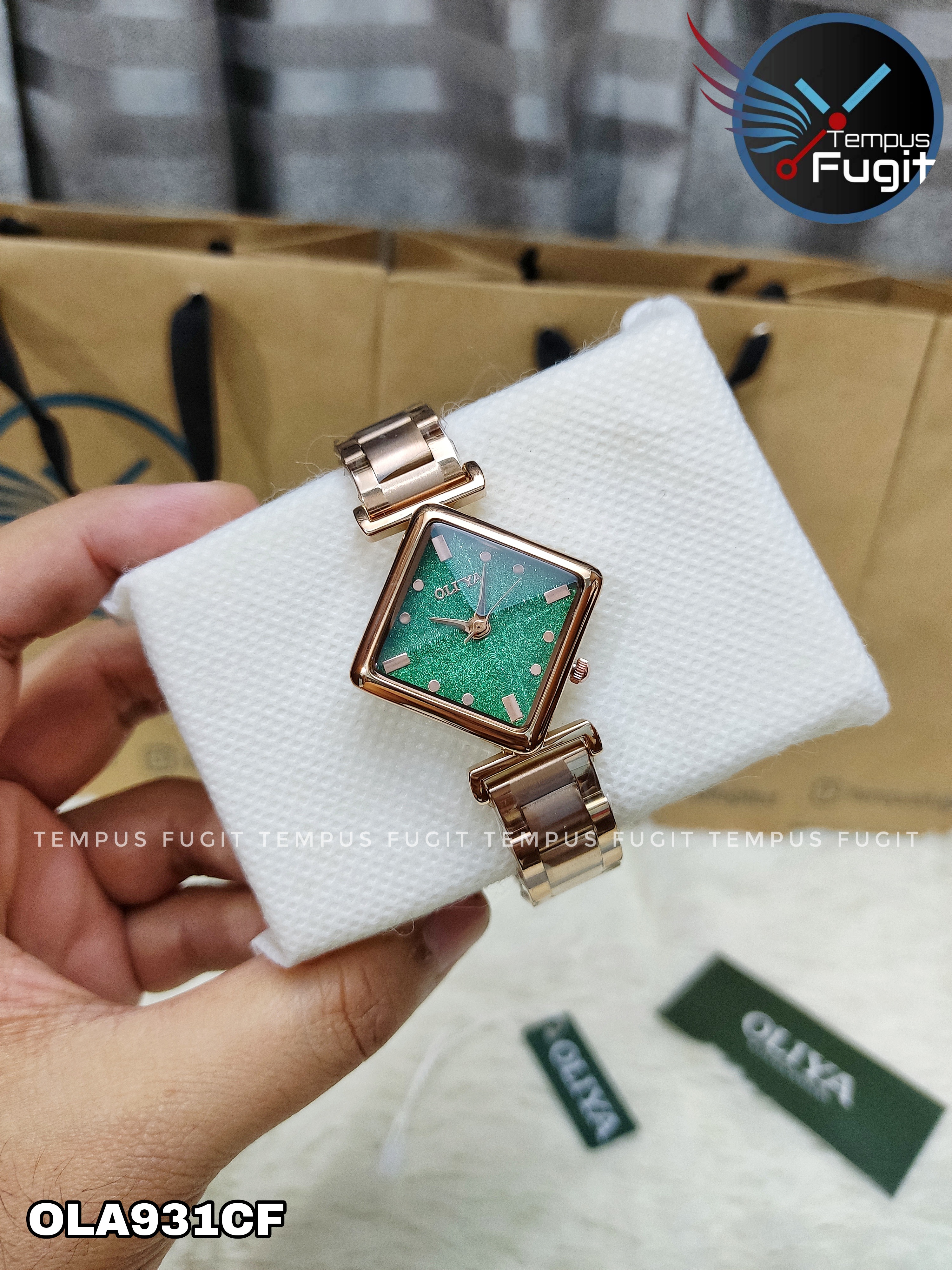 OLIYA 6819 Ladies Chain Watch- Sparkling Green Dial- Rose Golden Bezel- Rose Golden Chain- TF Code OLA931CF_img_0