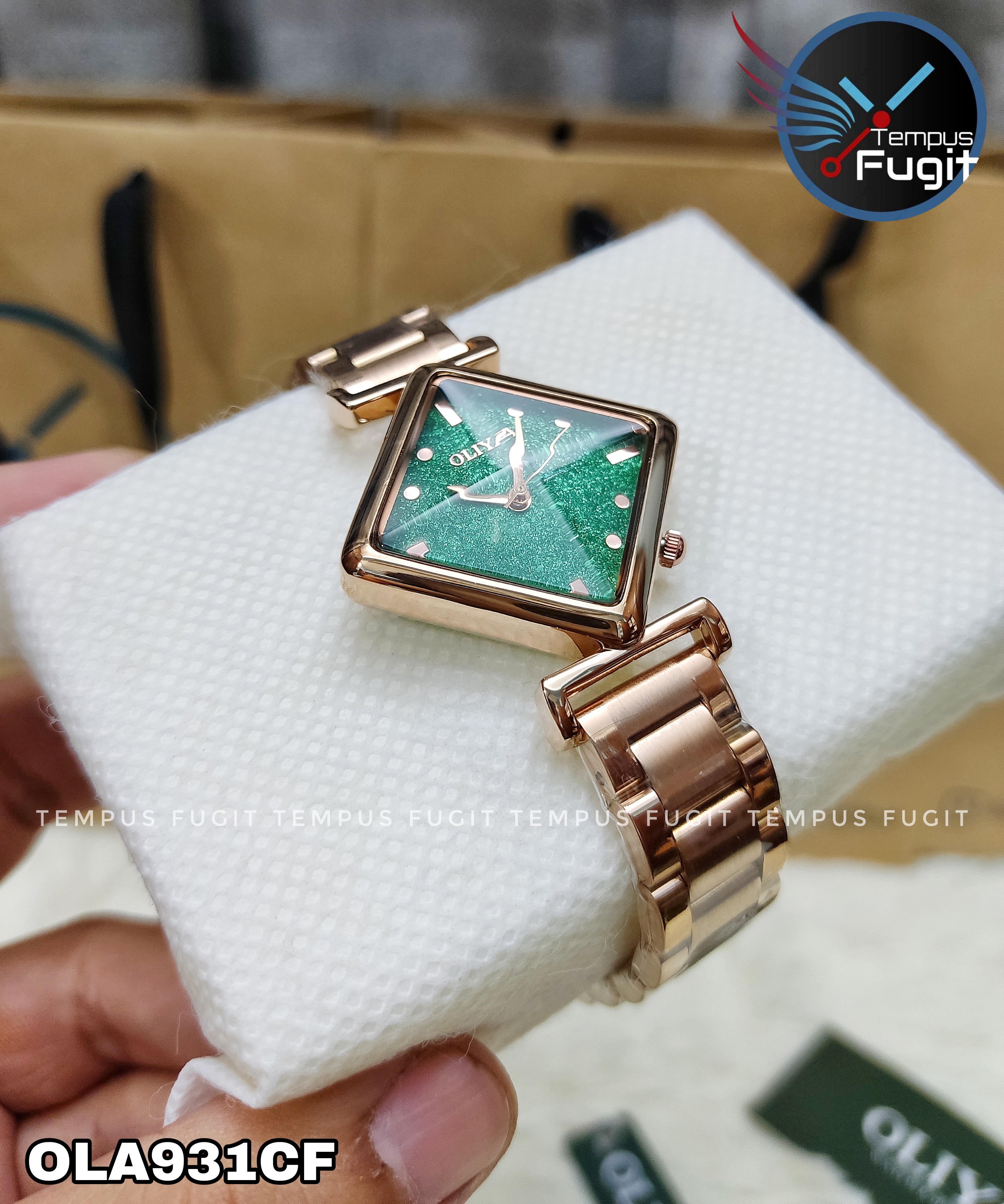 OLIYA 6819 Ladies Chain Watch- Sparkling Green Dial- Rose Golden Bezel- Rose Golden Chain- TF Code OLA931CF_img_1