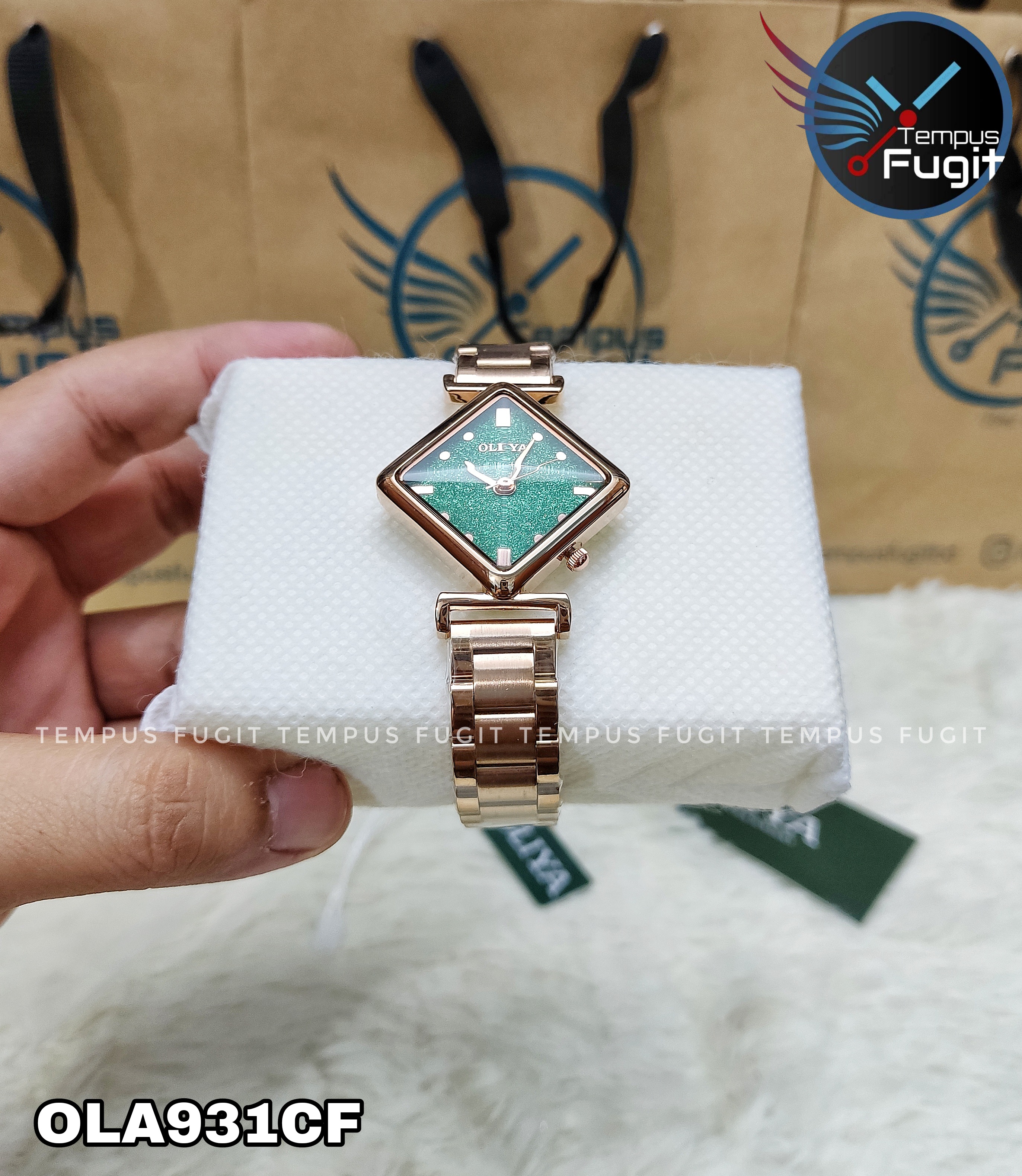 OLIYA 6819 Ladies Chain Watch- Sparkling Green Dial- Rose Golden Bezel- Rose Golden Chain- TF Code OLA931CF_img_2