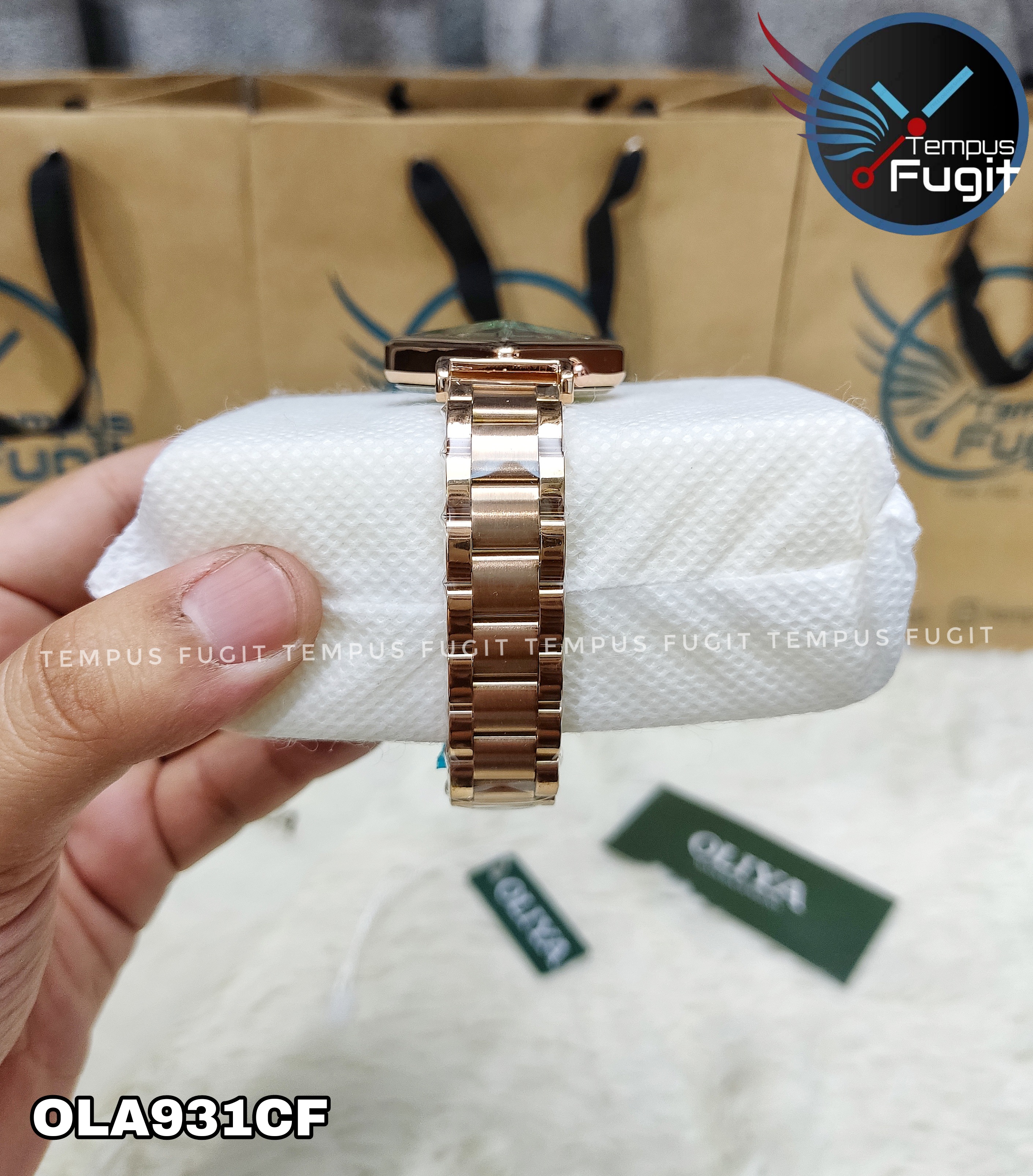 OLIYA 6819 Ladies Chain Watch- Sparkling Green Dial- Rose Golden Bezel- Rose Golden Chain- TF Code OLA931CF_img_3