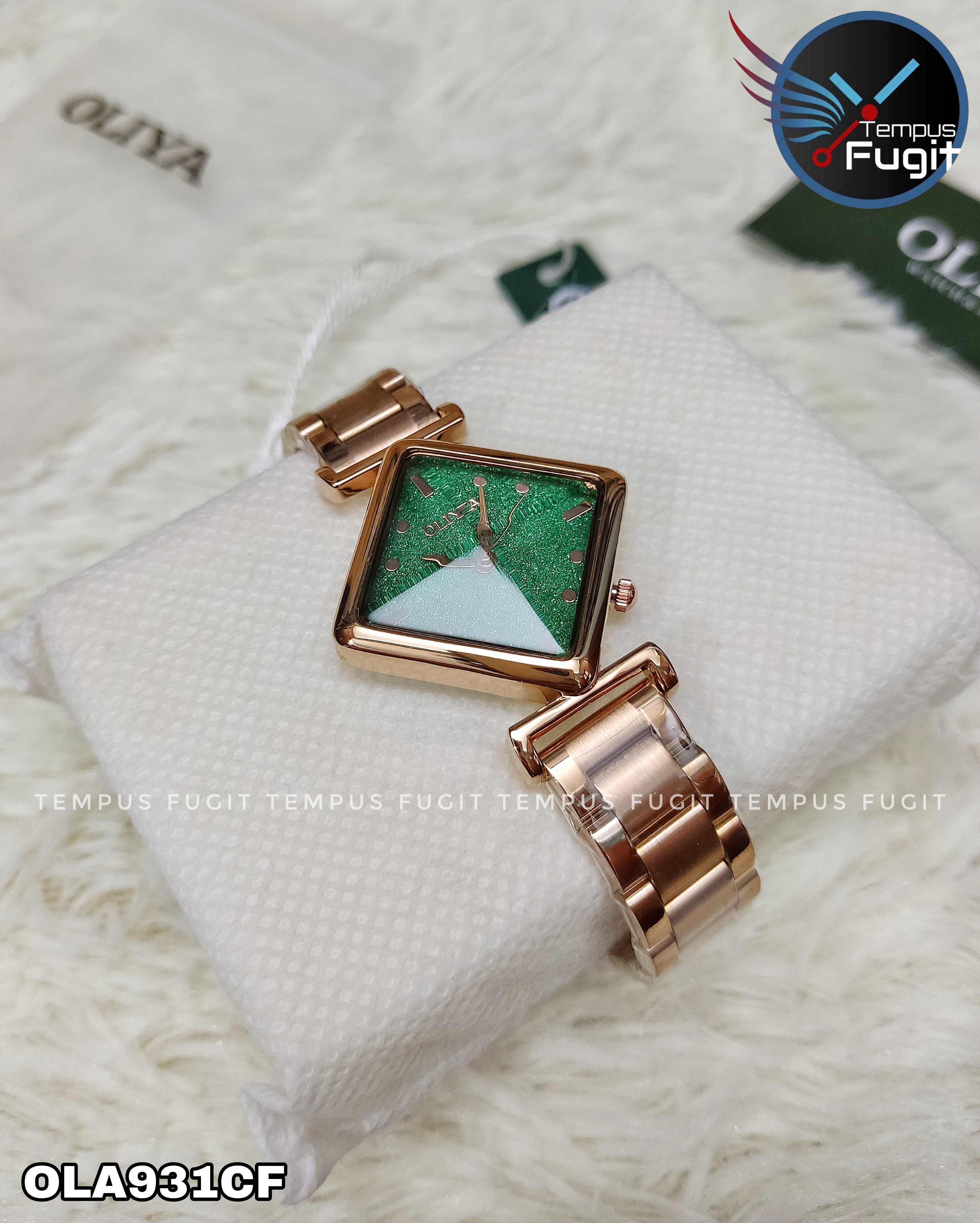 OLIYA 6819 Ladies Chain Watch- Sparkling Green Dial- Rose Golden Bezel- Rose Golden Chain- TF Code OLA931CF_img_5