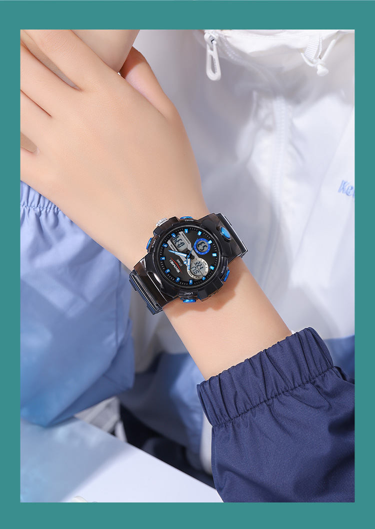 SKMEI 2386 Analogue+Digital Silicone Strap Sports Watch- Black Dial with Blue Markings- Black Bezel- Black Strap- TF Code SK966DB_img_1