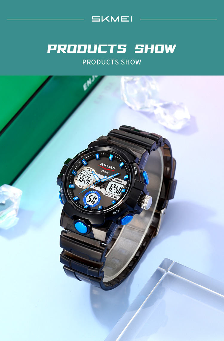 SKMEI 2386 Analogue+Digital Silicone Strap Sports Watch- Black Dial with Blue Markings- Black Bezel- Black Strap- TF Code SK966DB_img_2