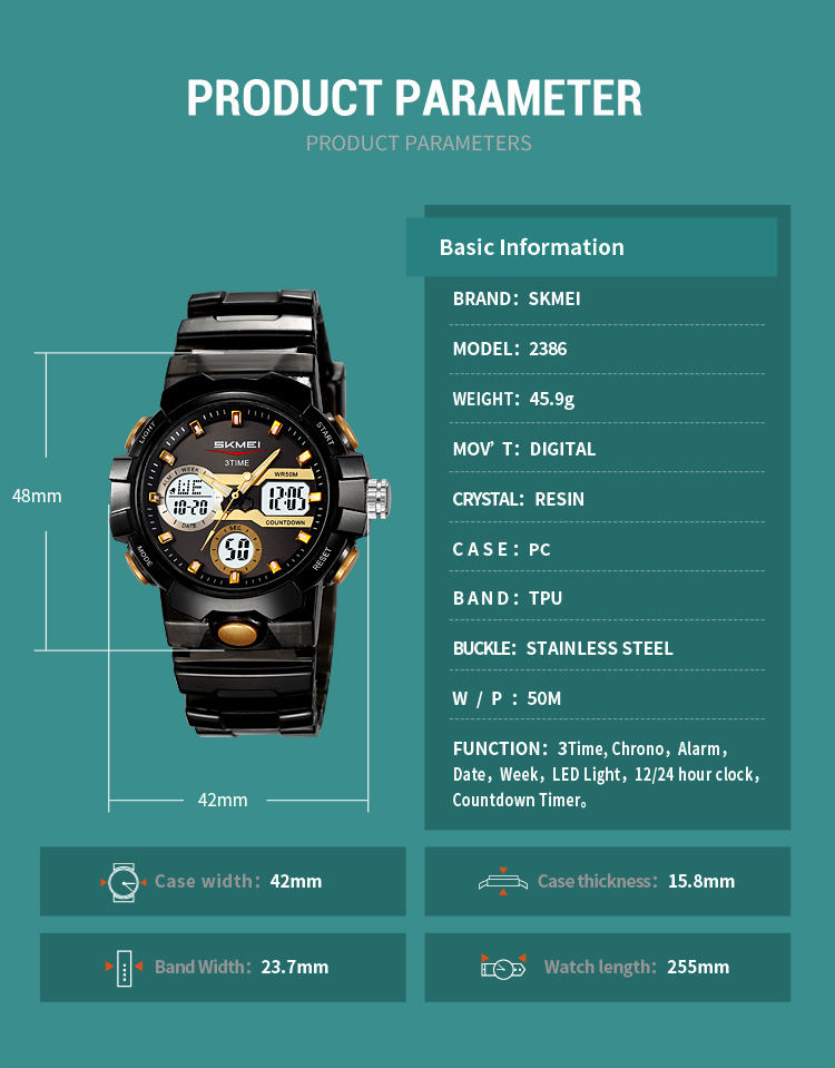 SKMEI 2386 Analogue+Digital Silicone Strap Sports Watch- Black Dial with Blue Markings- Black Bezel- Black Strap- TF Code SK966DB_img_8