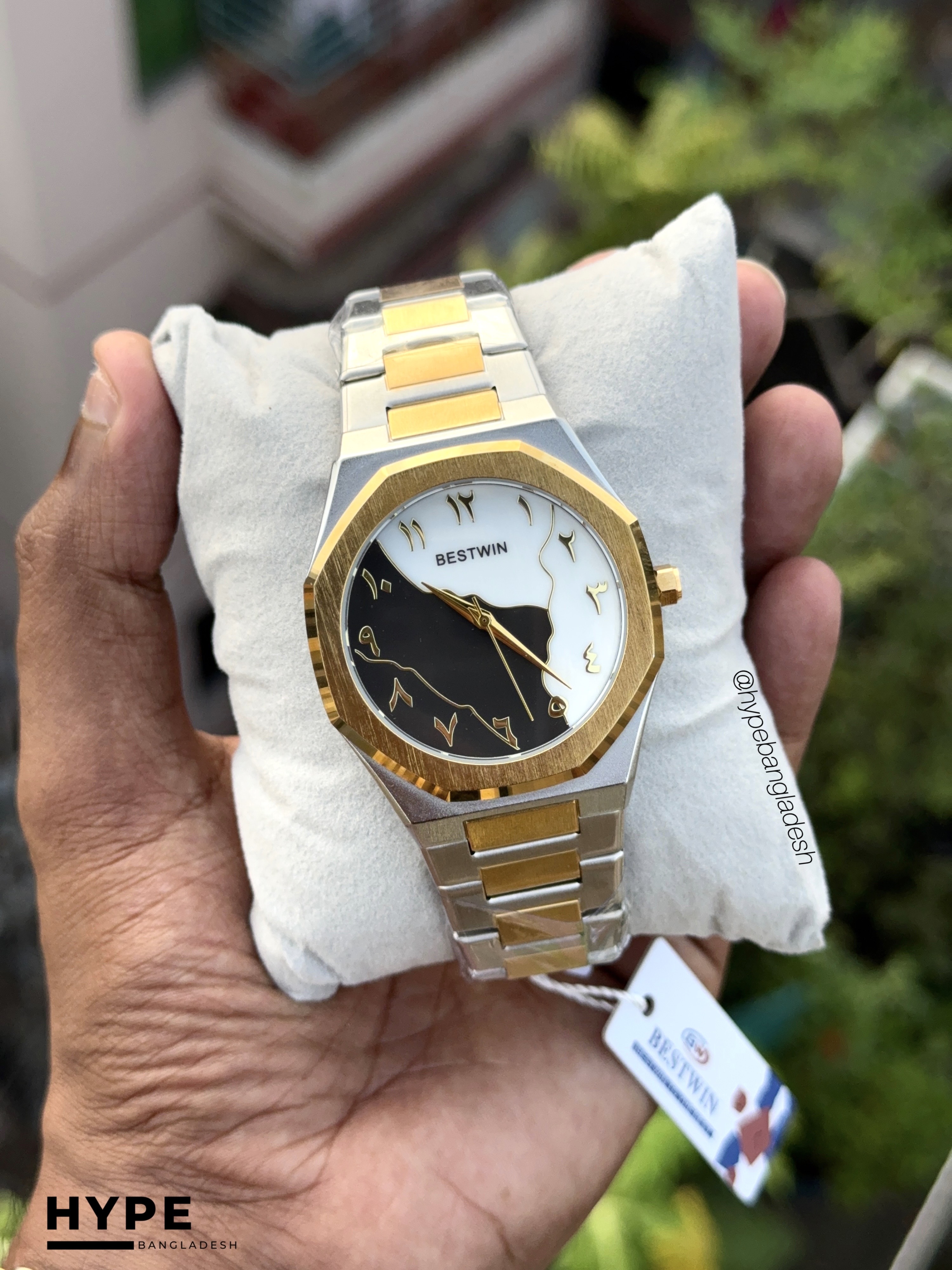 Arabic Dial Bestwin Stainless Steel Heavyweight Watch (Silver-Gold Chain)_img_0