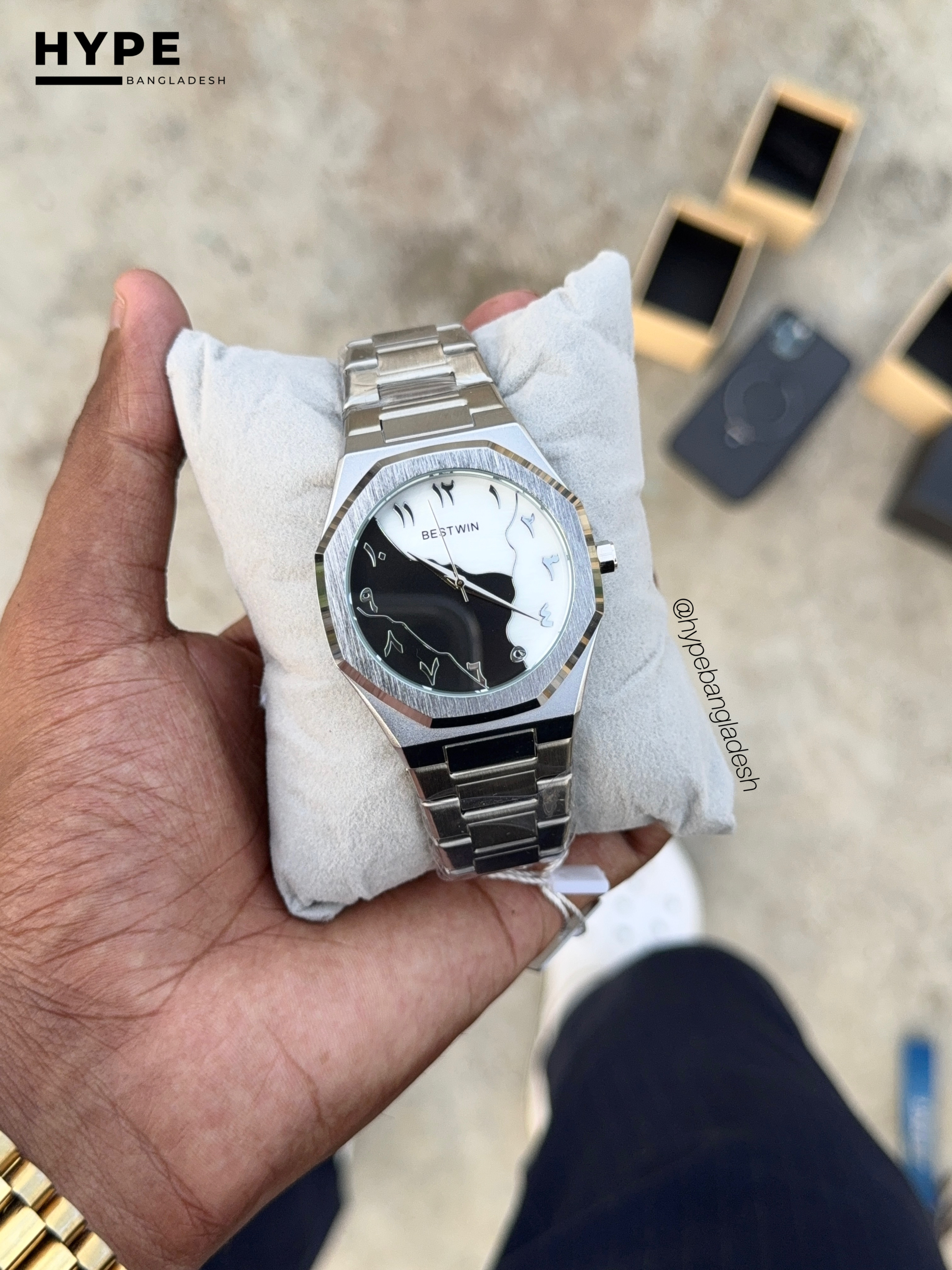 Arabic Dial Bestwin Stainless Steel Heavyweight Watch (Silver Chain)_img_1