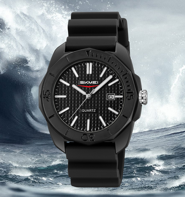 SKMEI 2393 Analogue Silicone Sports Watch- Black (Patterned) Dial- Black Bezel- Black Strap- TF Code SK965BM_img_0