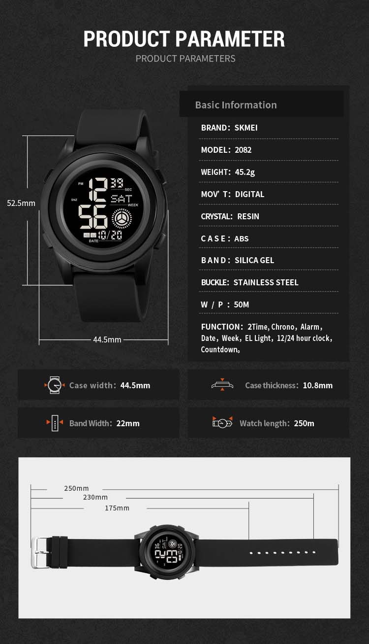 SKMEI 2082 Digital Silicone Sports Watch- Black Dial- Black Bezel- Black Strap- TF Code SK964DB_img_6