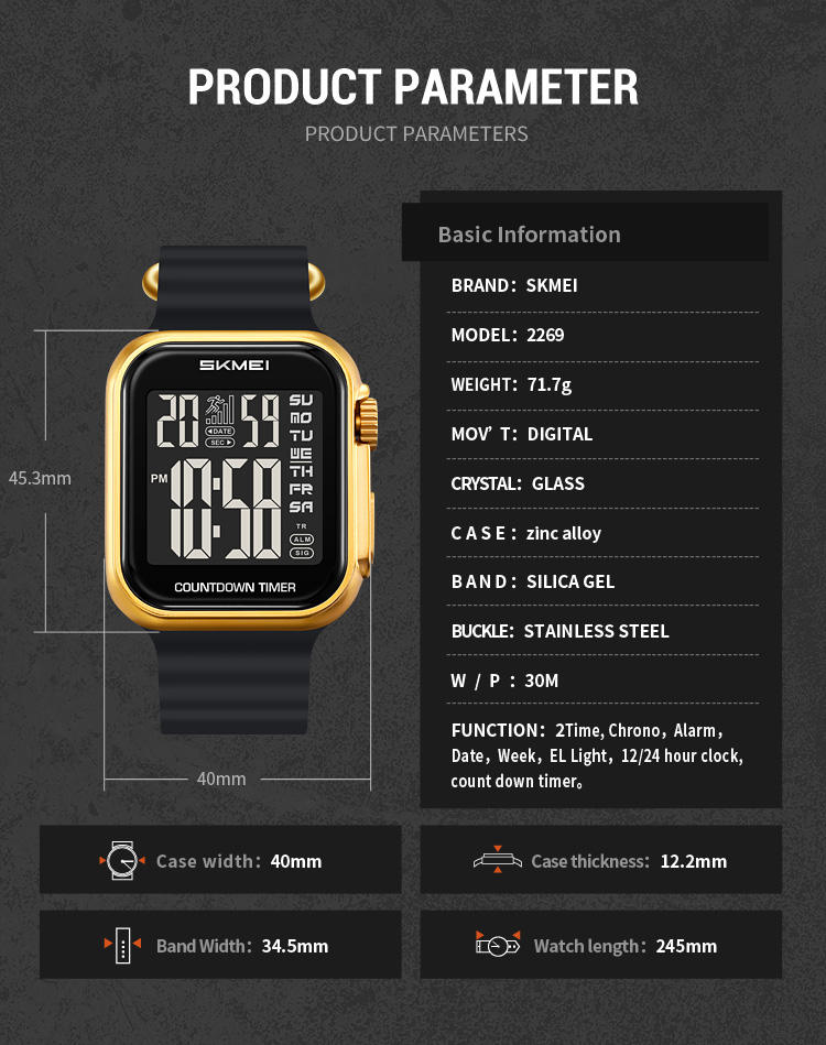 SKMEI 2269 Digital Watch- Black Dial- Black Bezel- Black Strap- TF Code SK962DB_img_9