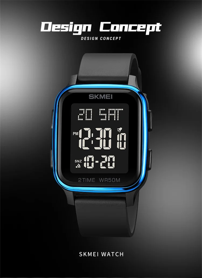 SKMEI 1858 Digital Watch- Black Dial- Blue Bezel- Black Strap- TF Code SK961DB_img_2