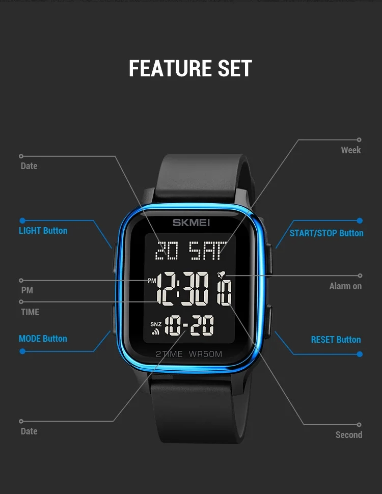 SKMEI 1858 Digital Watch- Black Dial- Blue Bezel- Black Strap- TF Code SK961DB_img_5