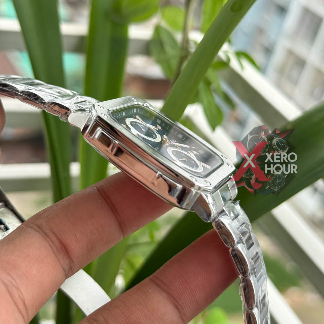 Fossil Square TV Shape Chronograph | Silver Chain Blue Dial_img_4