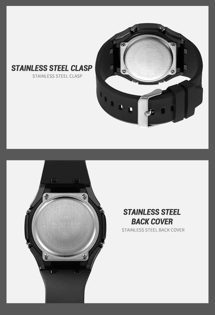 SKMEI 2243 Analogue+Digital Silicone Strap Sports Watch- Black Dial with White Markings- Silver Bezel- Black Strap- TF Code SK959DB_img_5