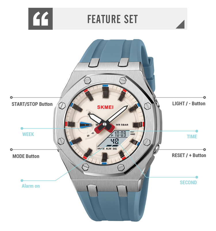 SKMEI 2243 Analogue+Digital Silicone Strap Sports Watch- Black Dial with White Markings- Silver Bezel- Black Strap- TF Code SK959DB_img_8