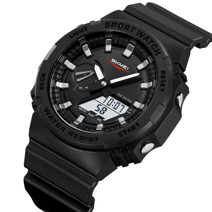 SKMEI 2351 Analogue+Digital Silicone Strap Sports Watch- Black Dial with Silver Markings- Black Bezel- Black Strap- TF Code SK957DB_img_2