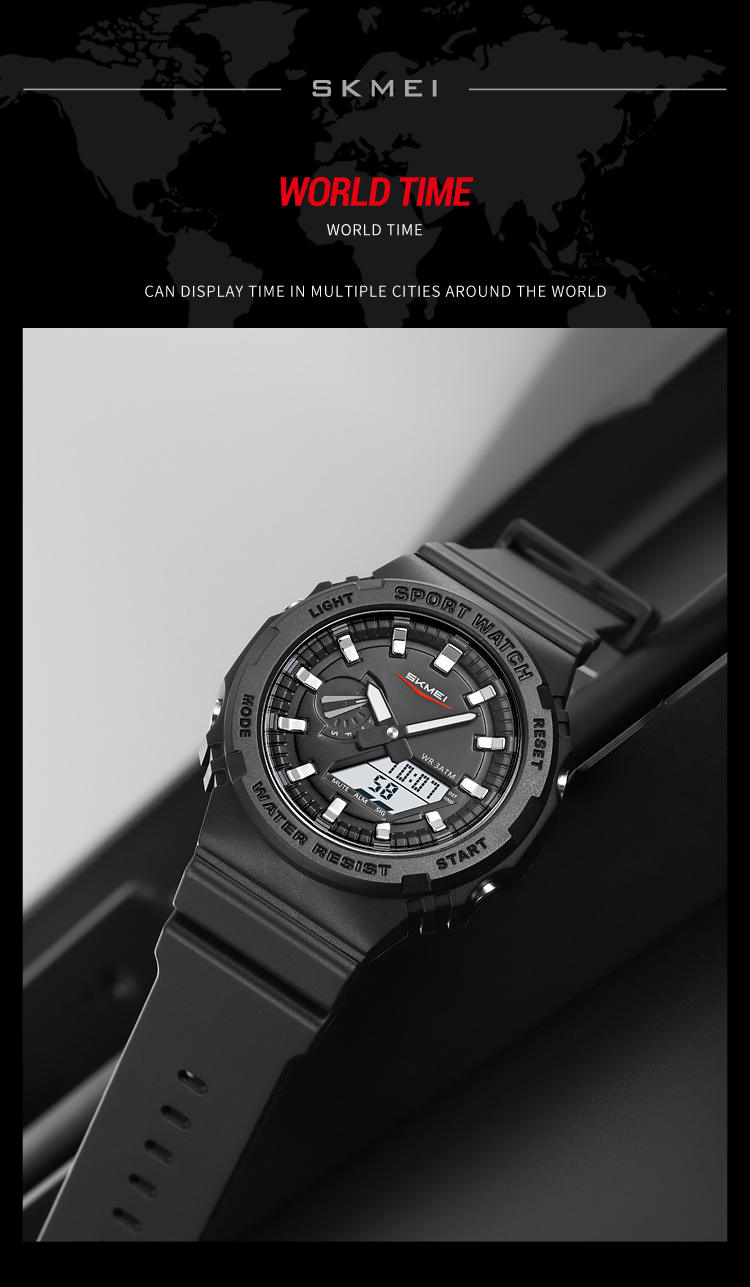 SKMEI 2351 Analogue+Digital Silicone Strap Sports Watch- Black Dial with Silver Markings- Black Bezel- Black Strap- TF Code SK957DB_img_3