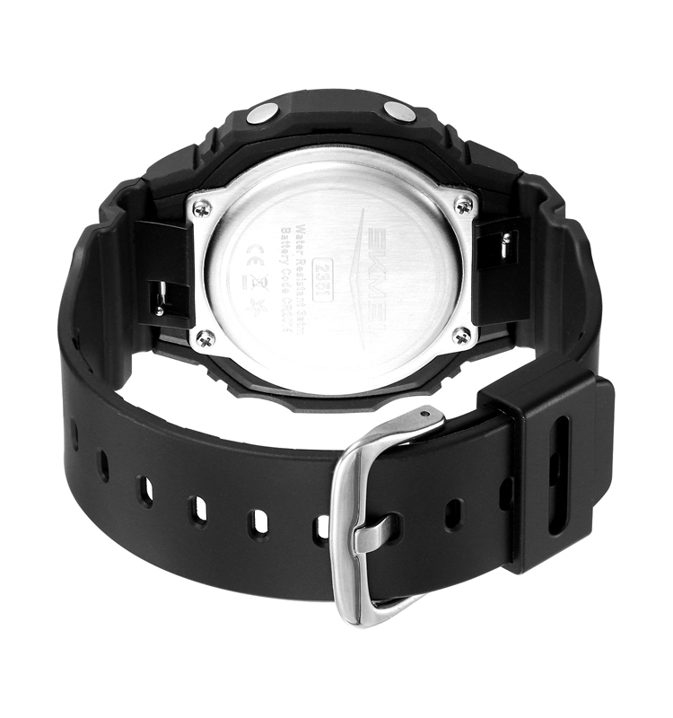 SKMEI 2351 Analogue+Digital Silicone Strap Sports Watch- Black Dial with Silver Markings- Black Bezel- Black Strap- TF Code SK957DB_img_4