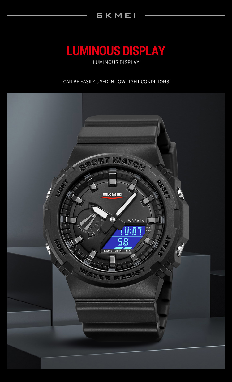 SKMEI 2351 Analogue+Digital Silicone Strap Sports Watch- Black Dial with Silver Markings- Black Bezel- Black Strap- TF Code SK957DB_img_7