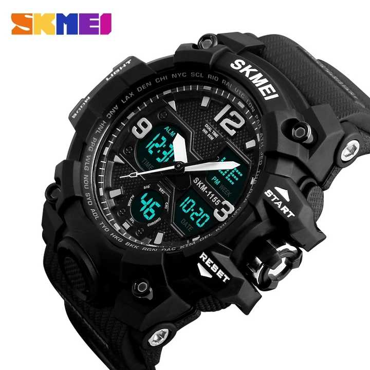 SKMEI 1155 Analogue+Digital Silicone Strap Sports Watch- Black Dial- Black Bezel- Black Strap- TF Code SK956DB_img_1