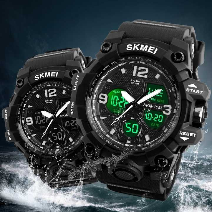 SKMEI 1155 Analogue+Digital Silicone Strap Sports Watch- Black Dial- Black Bezel- Black Strap- TF Code SK956DB_img_3