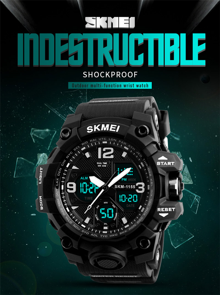 SKMEI 1155 Analogue+Digital Silicone Strap Sports Watch- Black Dial- Black Bezel- Black Strap- TF Code SK956DB_img_4