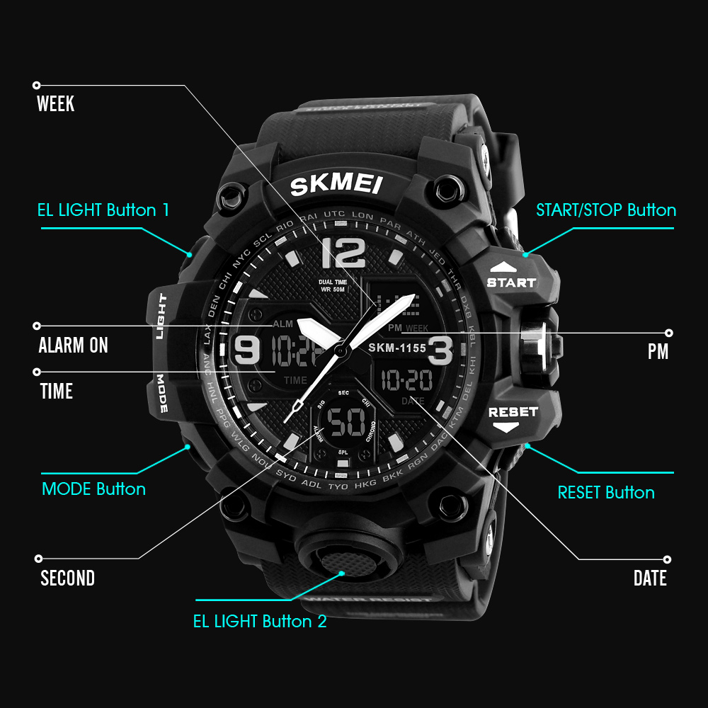 SKMEI 1155 Analogue+Digital Silicone Strap Sports Watch- Black Dial- Black Bezel- Black Strap- TF Code SK956DB_img_5