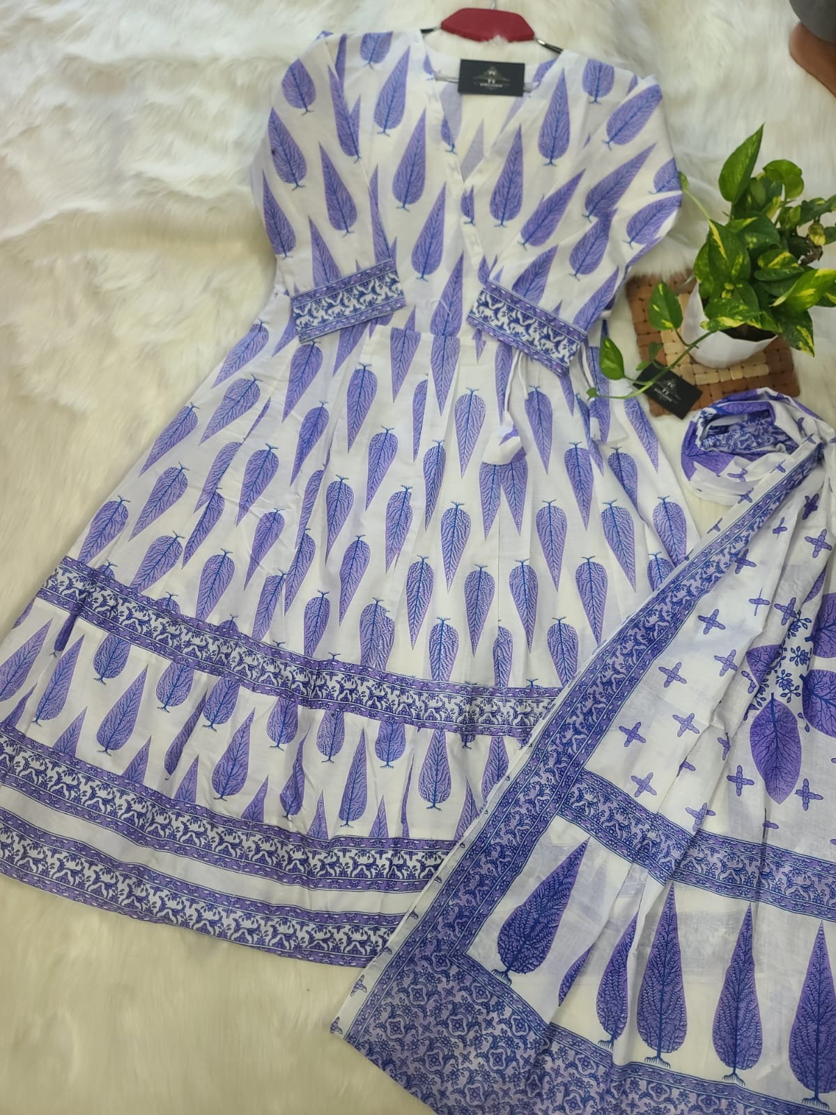 নিউ ব্লক স্কিন প্রিন্টেড পিওর কটন আনারকলি গাউন টু-পিস_img_1