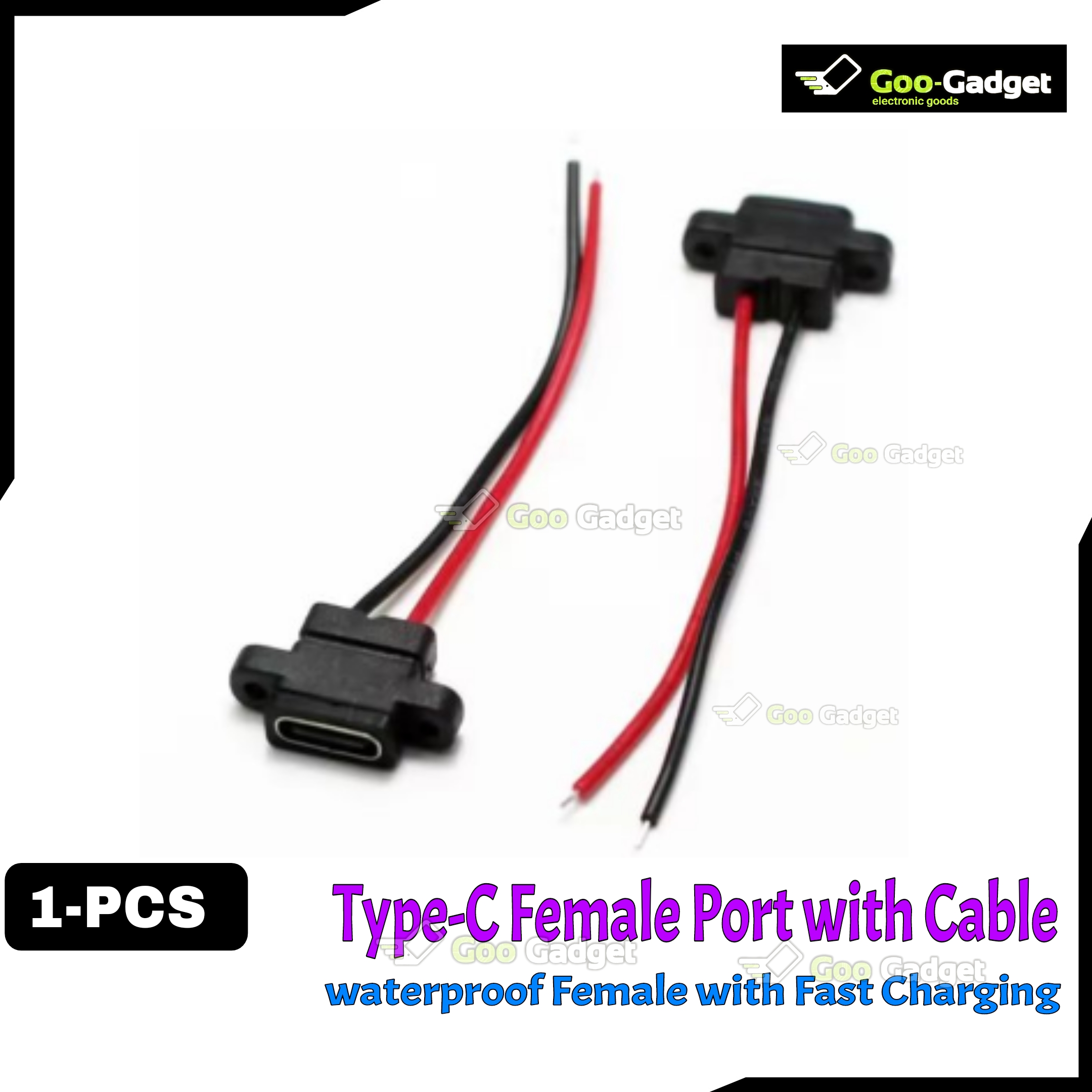 Type-C 2-Pin Waterproof Female USB-C Socket Port with Screw Hole