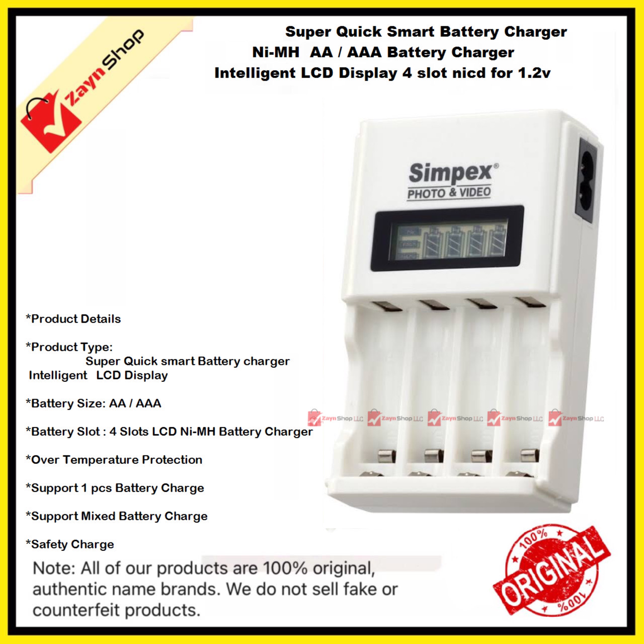 Simpex Super Quick smart Battery charger Ni-MH AA / AAA battery charger Intelligent LCD Display 4 slot nicd Rechargeable Battery Charger 1.2v_img_0