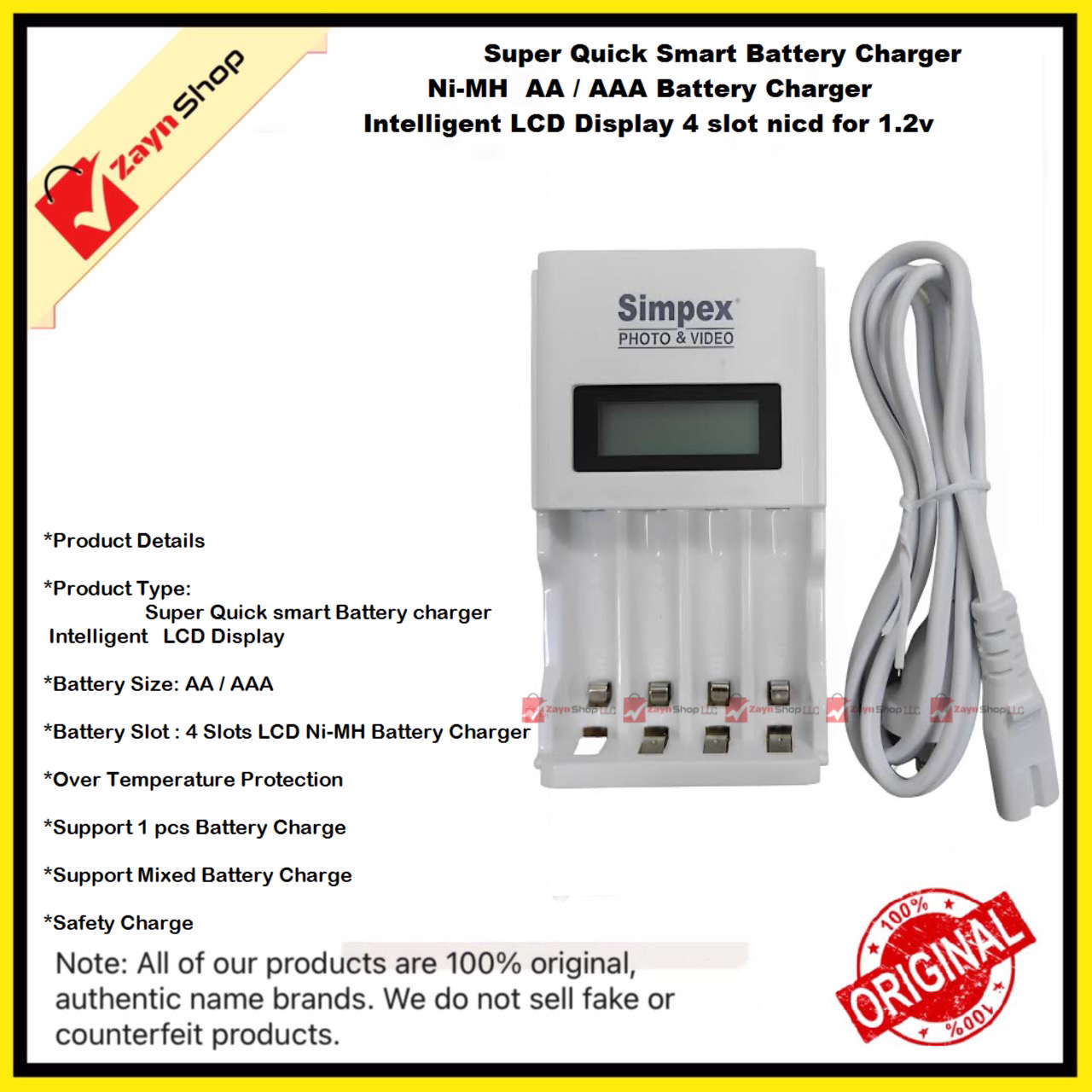 Simpex Super Quick smart Battery charger Ni-MH AA / AAA battery charger Intelligent LCD Display 4 slot nicd Rechargeable Battery Charger 1.2v_img_1