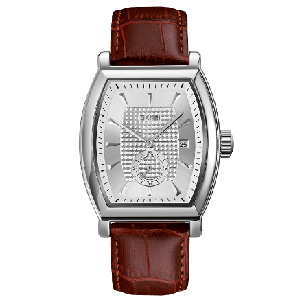 SKMEI 9306 Gents Belt Watch- Silver Dial- Silver Bezel- Leather Color Belt- TF Code SK954BM_img_0