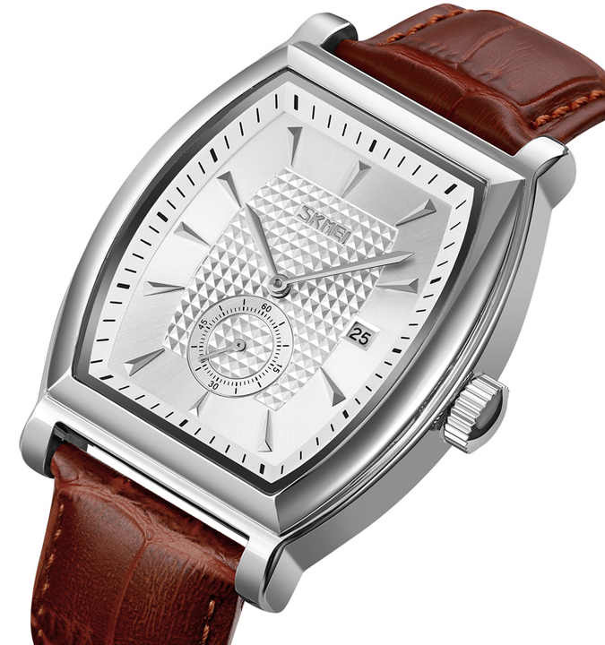 SKMEI 9306 Gents Belt Watch- Silver Dial- Silver Bezel- Leather Color Belt- TF Code SK954BM_img_1