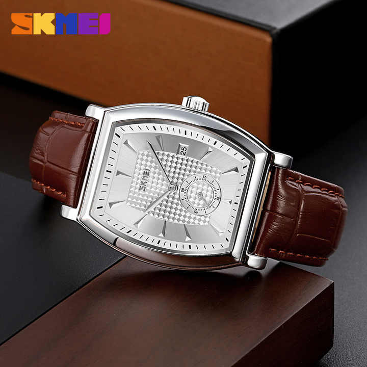 SKMEI 9306 Gents Belt Watch- Silver Dial- Silver Bezel- Leather Color Belt- TF Code SK954BM_img_2