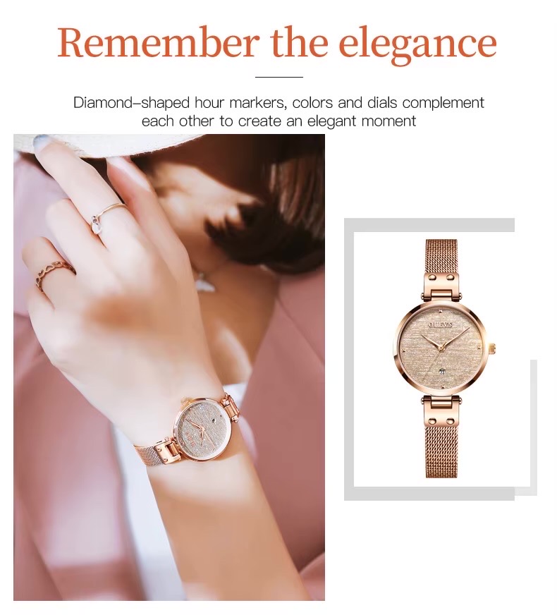 OLEVS 5887 Ladies Mesh Chain Watch- Rose Golden Dial- Rose Golden Bezel- Rose Golden Chain- TF Code OL950CF_img_5