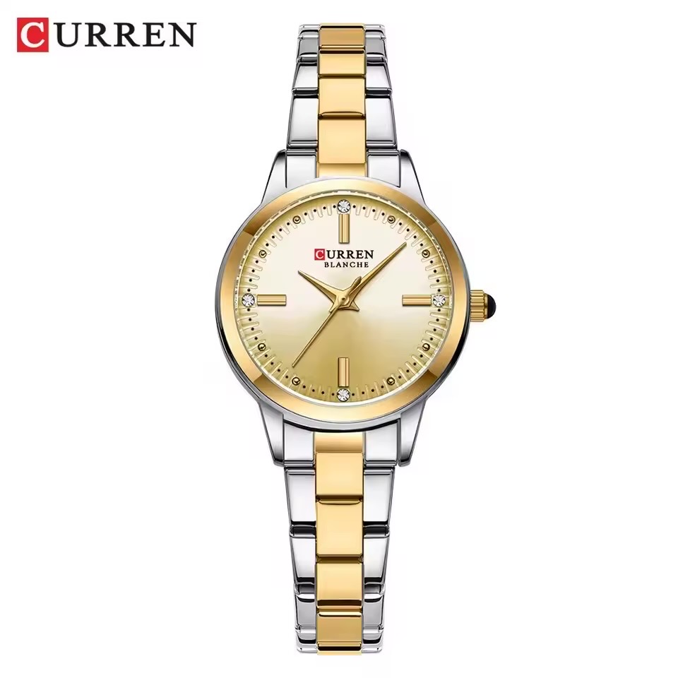 Curren 9094 Ladies Chain Watch- Golden Dial- Golden Bezel- Silver+Golden Chain- TF Code CR948CF_img_0