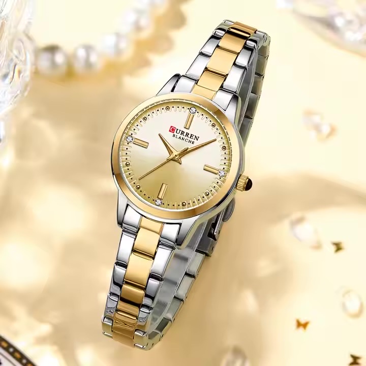 Curren 9094 Ladies Chain Watch- Golden Dial- Golden Bezel- Silver+Golden Chain- TF Code CR948CF_img_1