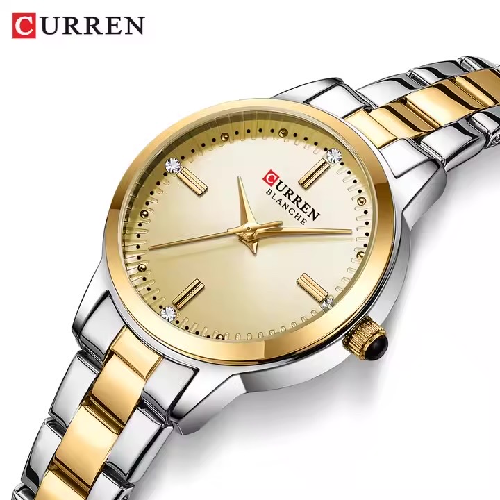 Curren 9094 Ladies Chain Watch- Golden Dial- Golden Bezel- Silver+Golden Chain- TF Code CR948CF_img_2
