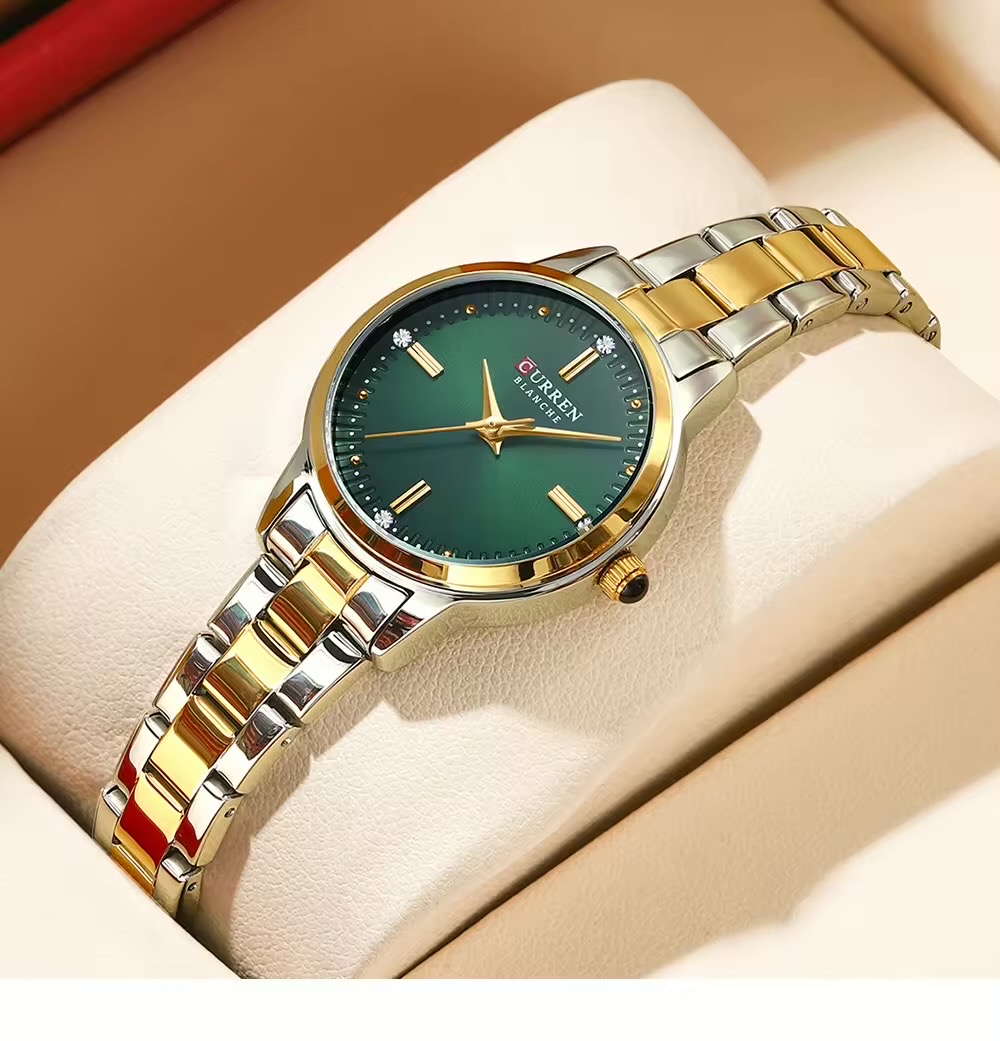 Curren 9094 Ladies Chain Watch- Green Dial- Golden Bezel- Silver+Golden Chain- TF Code CR949CF_img_2