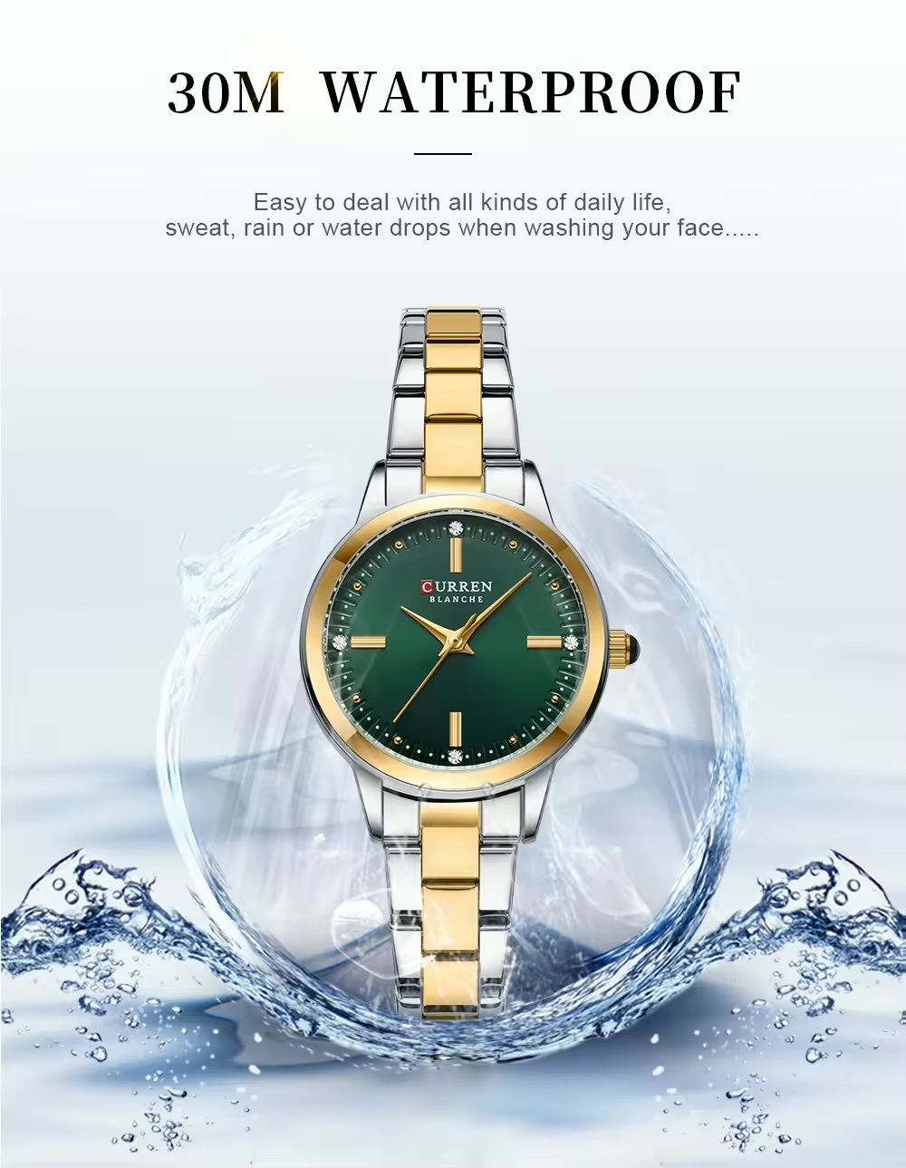 Curren 9094 Ladies Chain Watch- Green Dial- Golden Bezel- Silver+Golden Chain- TF Code CR949CF_img_3
