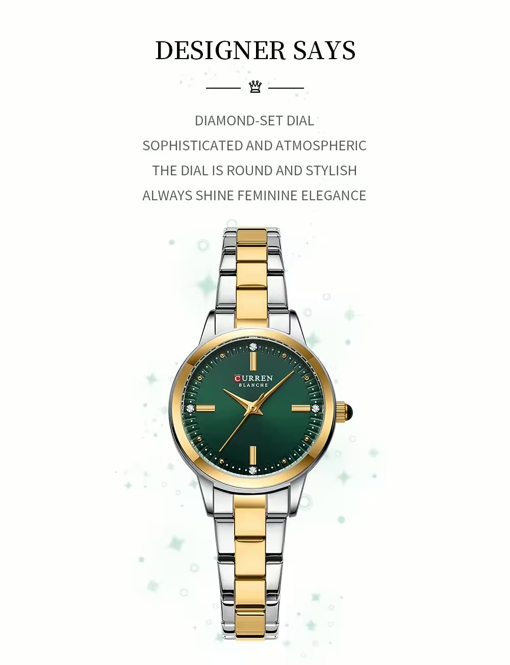 Curren 9094 Ladies Chain Watch- Green Dial- Golden Bezel- Silver+Golden Chain- TF Code CR949CF_img_4