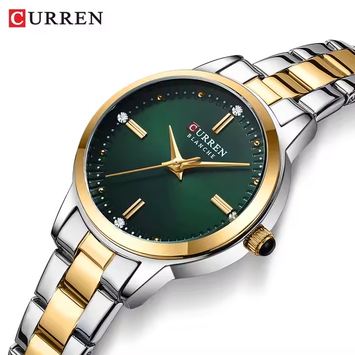 Curren 9094 Ladies Chain Watch- Green Dial- Golden Bezel- Silver+Golden Chain- TF Code CR949CF_img_6
