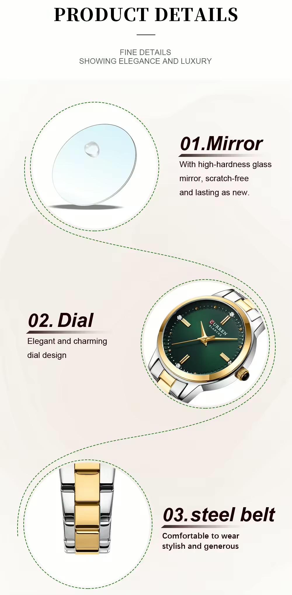 Curren 9094 Ladies Chain Watch- Green Dial- Golden Bezel- Silver+Golden Chain- TF Code CR949CF_img_8