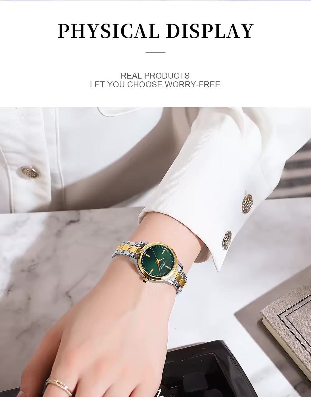 Curren 9094 Ladies Chain Watch- Green Dial- Golden Bezel- Silver+Golden Chain- TF Code CR949CF_img_9