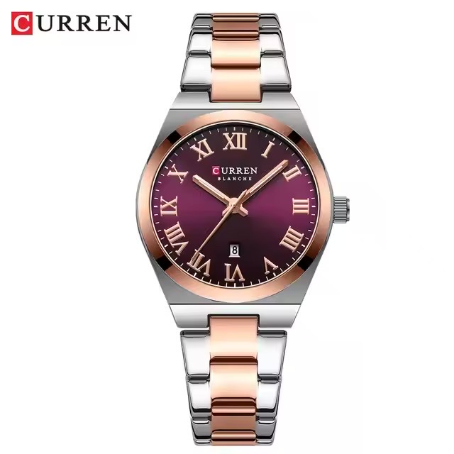 Curren 9095 Ladies Chain Watch- Purple Dial- Rose Golden Bezel- Silver+Rose Golden Chain- TF Code CR947CF_img_0