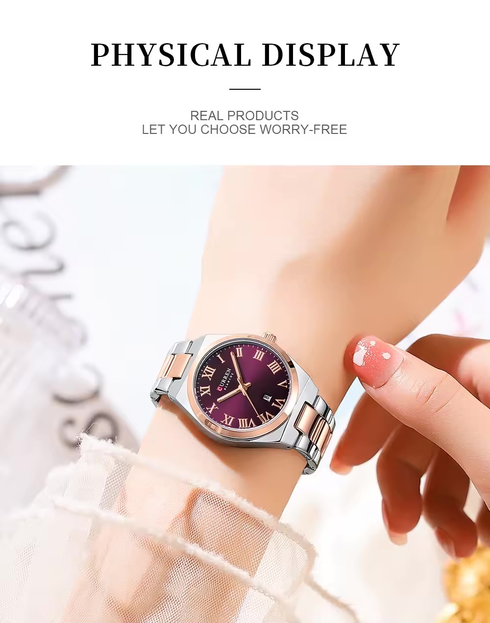 Curren 9095 Ladies Chain Watch- Purple Dial- Rose Golden Bezel- Silver+Rose Golden Chain- TF Code CR947CF_img_4