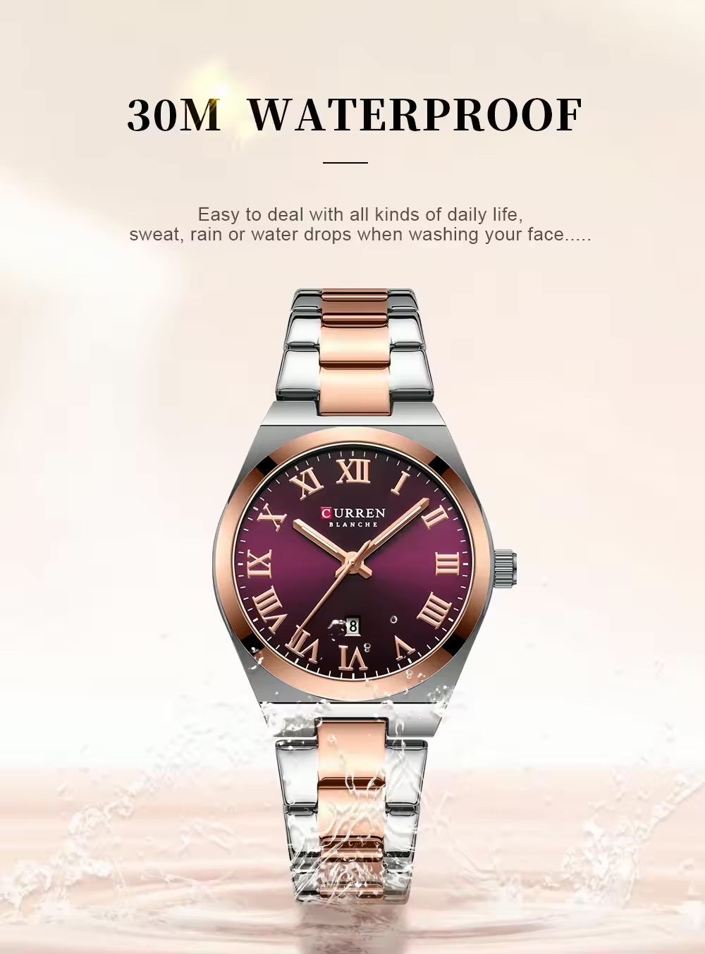 Curren 9095 Ladies Chain Watch- Purple Dial- Rose Golden Bezel- Silver+Rose Golden Chain- TF Code CR947CF_img_6