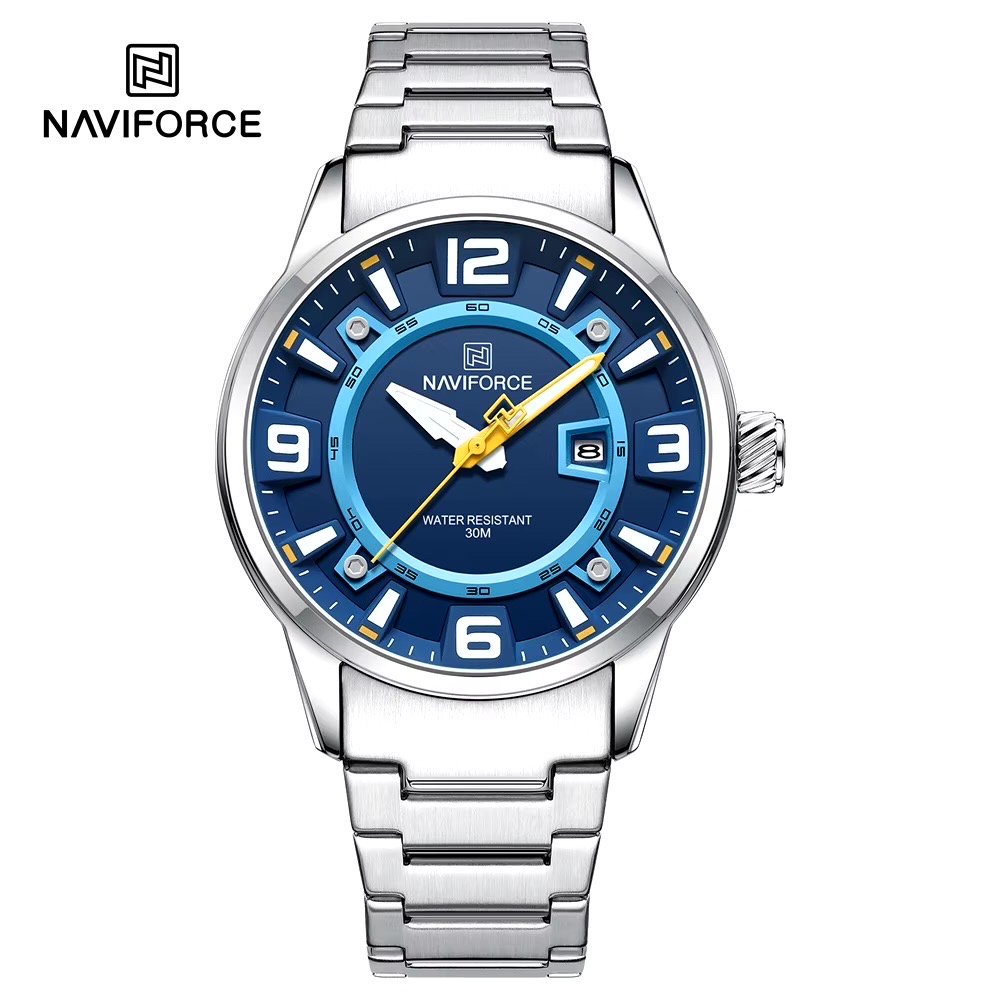 Naviforce 8044 Gents Chain Watch - Blue Dial- Silver Bezel- Silver Chain- TF Code NF937CM_img_0