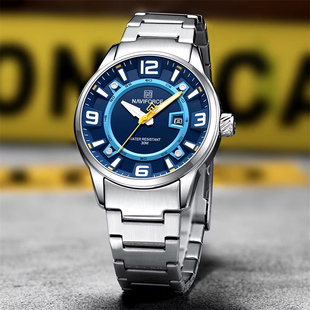 Naviforce 8044 Gents Chain Watch - Blue Dial- Silver Bezel- Silver Chain- TF Code NF937CM_img_1