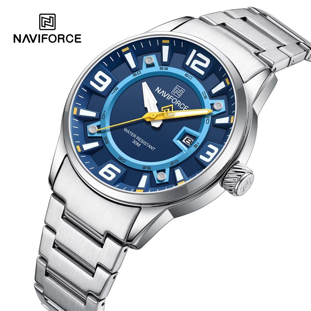 Naviforce 8044 Gents Chain Watch - Blue Dial- Silver Bezel- Silver Chain- TF Code NF937CM_img_2